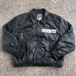 Vintage G-III Carl Banks Dallas Cowboys Leather Jacket Mens 2XL Black Full Zip